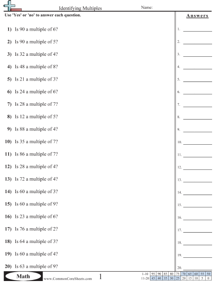 4.oa.4 Worksheets - Multiples within 100 worksheet